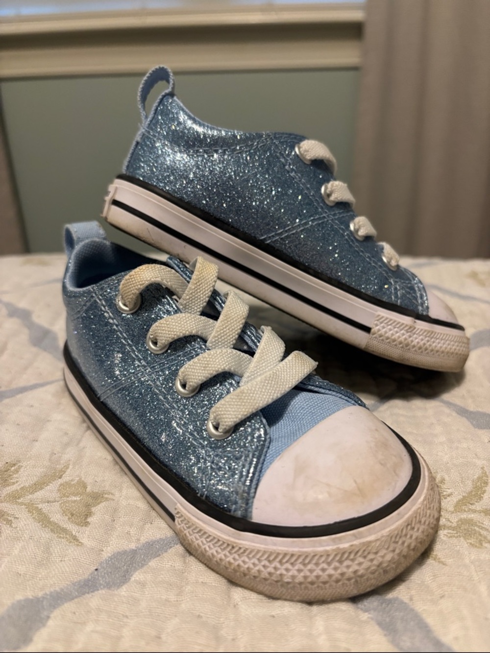 Kids Light Blue Sparkle Converse Sneakers